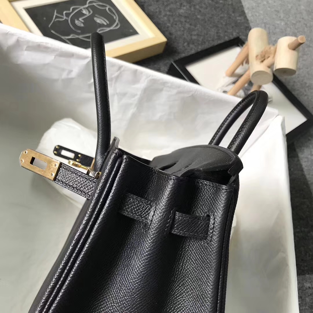 Hermès（爱马仕）黑色 原厂御用顶级Epsom 皮 Birkin 25 金扣 现货