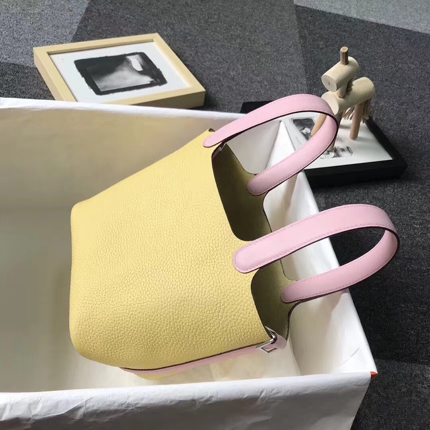 Hermès（爱马仕）小鸡黄拼3Q粉 原厂御用顶级TC皮 Picotin  Lock 18 CM 银扣