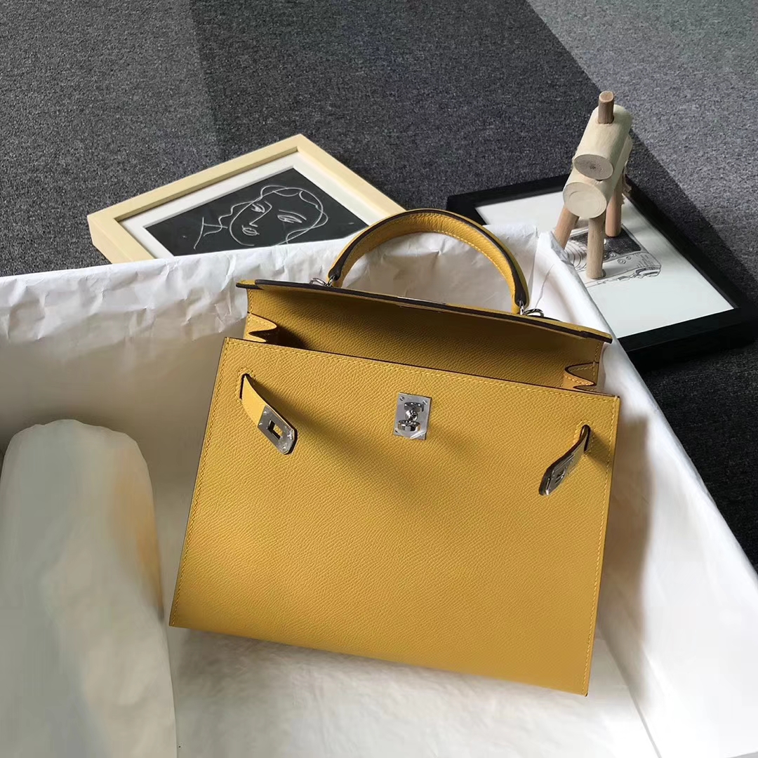Hermès（爱马仕）9D 琥珀黄 原厂御用顶级Epsom 皮 Kelly 25 外缝 银扣