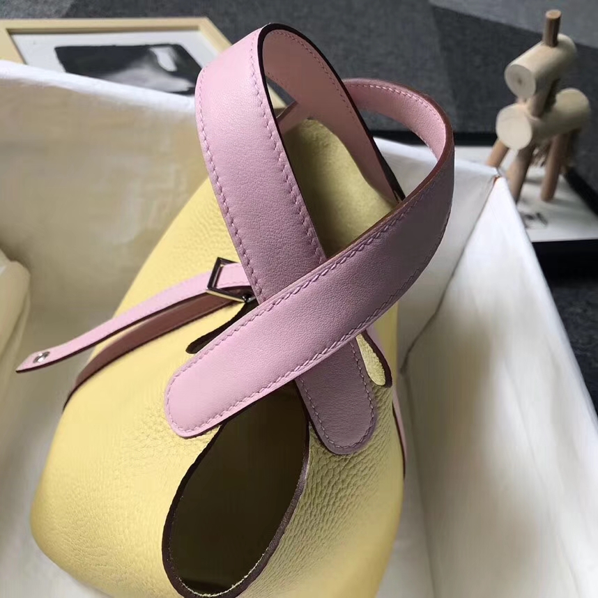 Hermès（爱马仕）小鸡黄拼3Q粉 原厂御用顶级TC皮 Picotin  Lock 18 CM 银扣