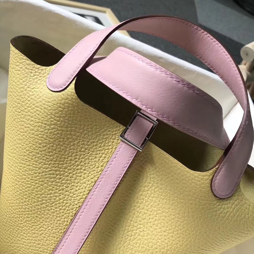 Hermès（爱马仕）小鸡黄拼3Q粉 原厂御用顶级TC皮 Picotin  Lock 18 CM 银扣