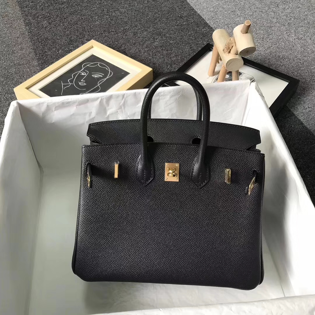Hermès（爱马仕）黑色 原厂御用顶级Epsom 皮 Birkin 25 金扣 现货