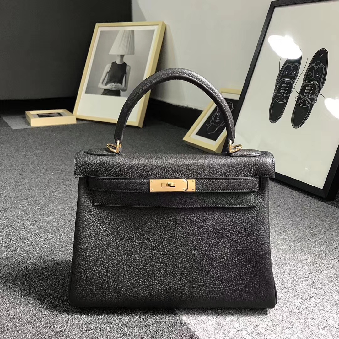 Hermès（爱马仕）黑色 原厂御用顶级小牛皮 Kelly 28 金扣