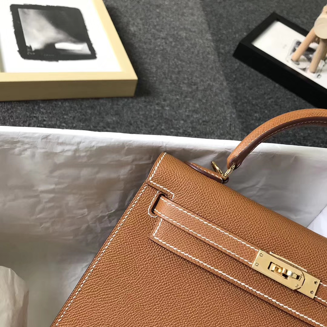 Hermès（爱马仕）金棕色 原厂御用顶级Epsom 皮 Kelly 25 外缝 金扣 现货