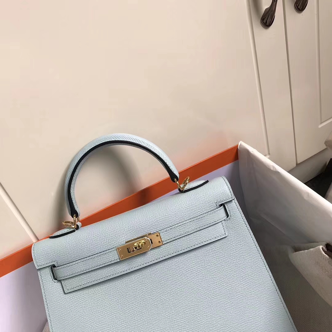 Hermès（爱马仕）微风蓝 原厂御用顶级Epsom 皮 Kelly 25  外缝 金扣 订单出货 银扣 现货