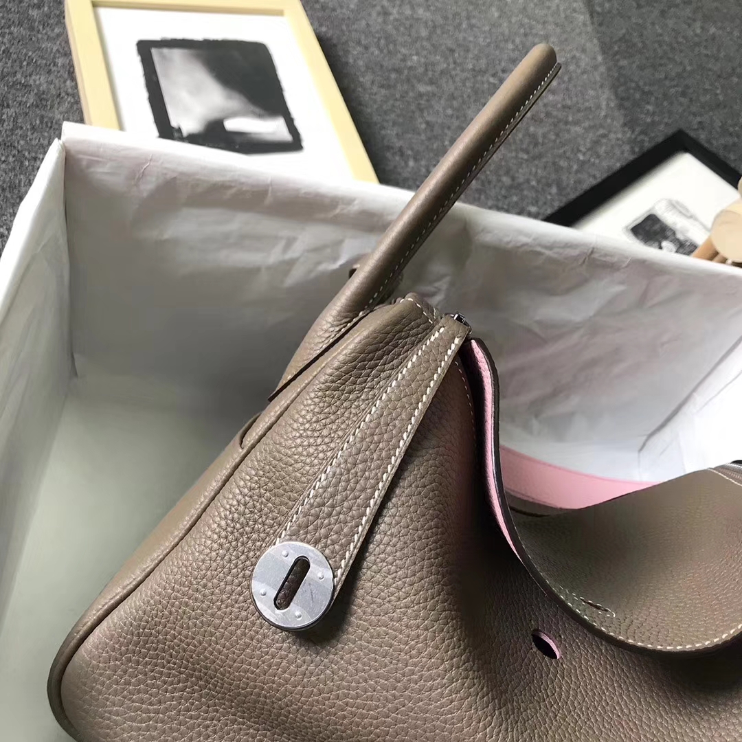 Hermès（爱马仕）CK18大象灰拼3Q新樱花粉 原厂御用顶级TC 皮 Lindy 30 银扣