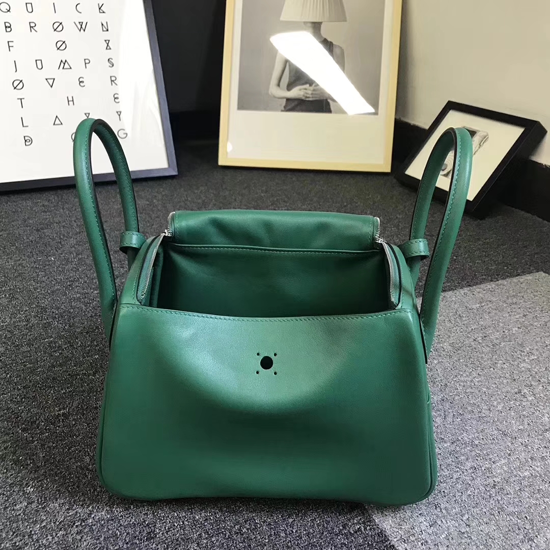 Hermès（爱马仕）U4 丝绒绿 原厂御用顶级Swift 皮 Lindy 26 银扣