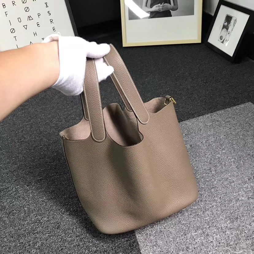 Hermès（爱马仕）大象灰 原厂御用顶级TC 皮 Picotin  Lock 22cm 金扣 银扣 现货
