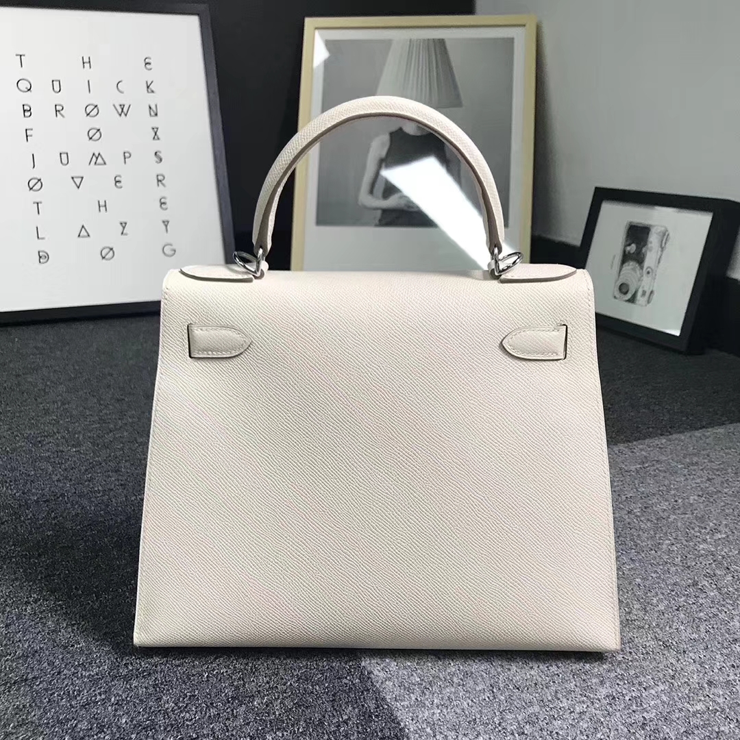 Hermès（爱马仕）奶昔白 原厂御用顶级Epsom 皮 Kelly 28 外缝 银扣