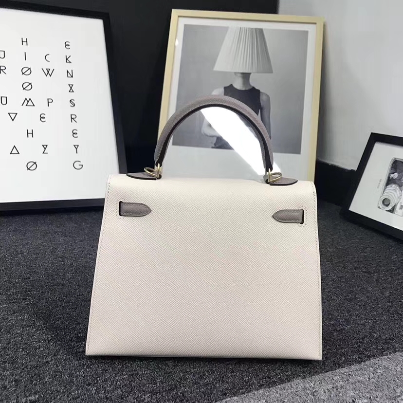 Hermès（爱马仕）奶昔白拼沥青灰 原厂御用顶级Epsom 皮 Kelly 25 外缝 拉丝金扣