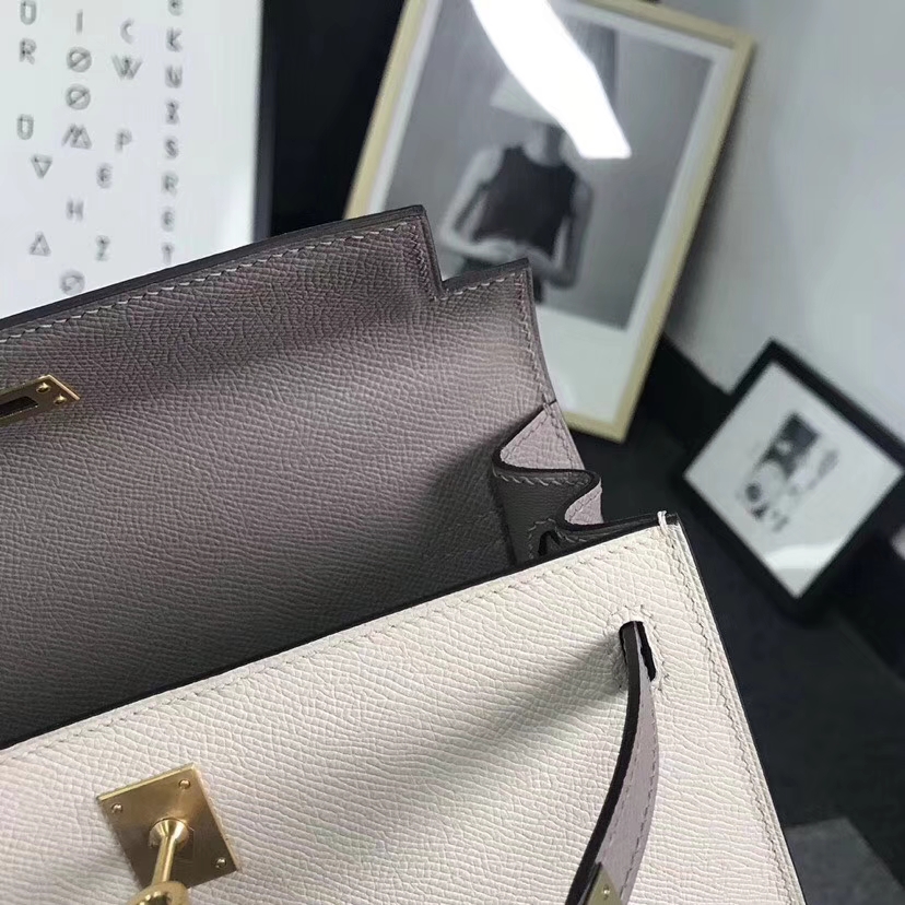 Hermès（爱马仕）奶昔白拼沥青灰 原厂御用顶级Epsom 皮 Kelly 25 外缝 拉丝金扣