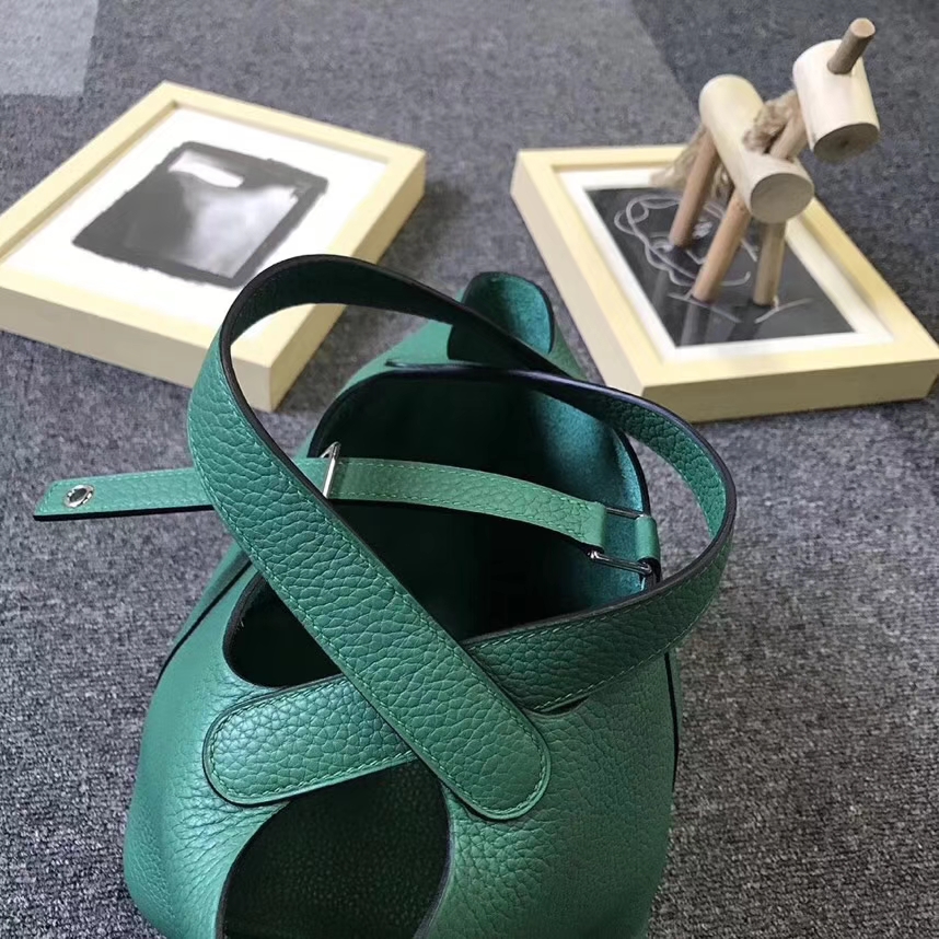 Hermès（爱马仕）U4 丝绒绿 原厂御用顶级TC皮 Picotin  Lock 18CM 银扣
