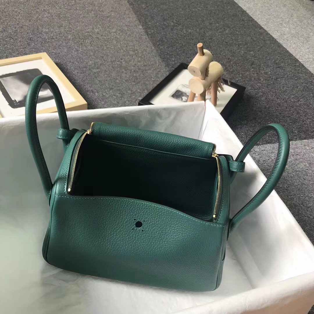 Hermès（爱马仕）Z6孔雀绿 原厂御用顶级小牛皮 Lindy 26 金扣