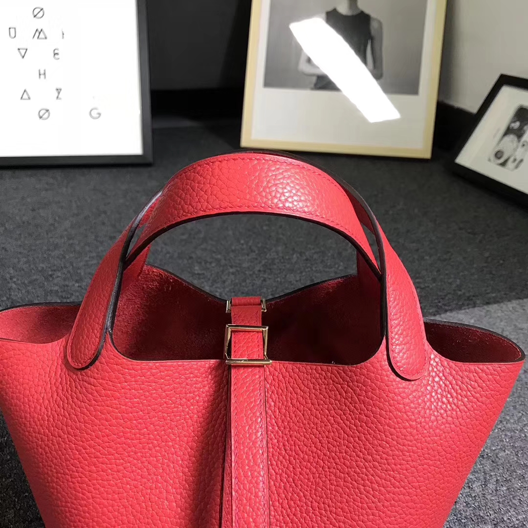 Hermès（爱马仕）番茄红 原厂御用顶级TC 皮 Picotin  Lock 18 cm 金扣