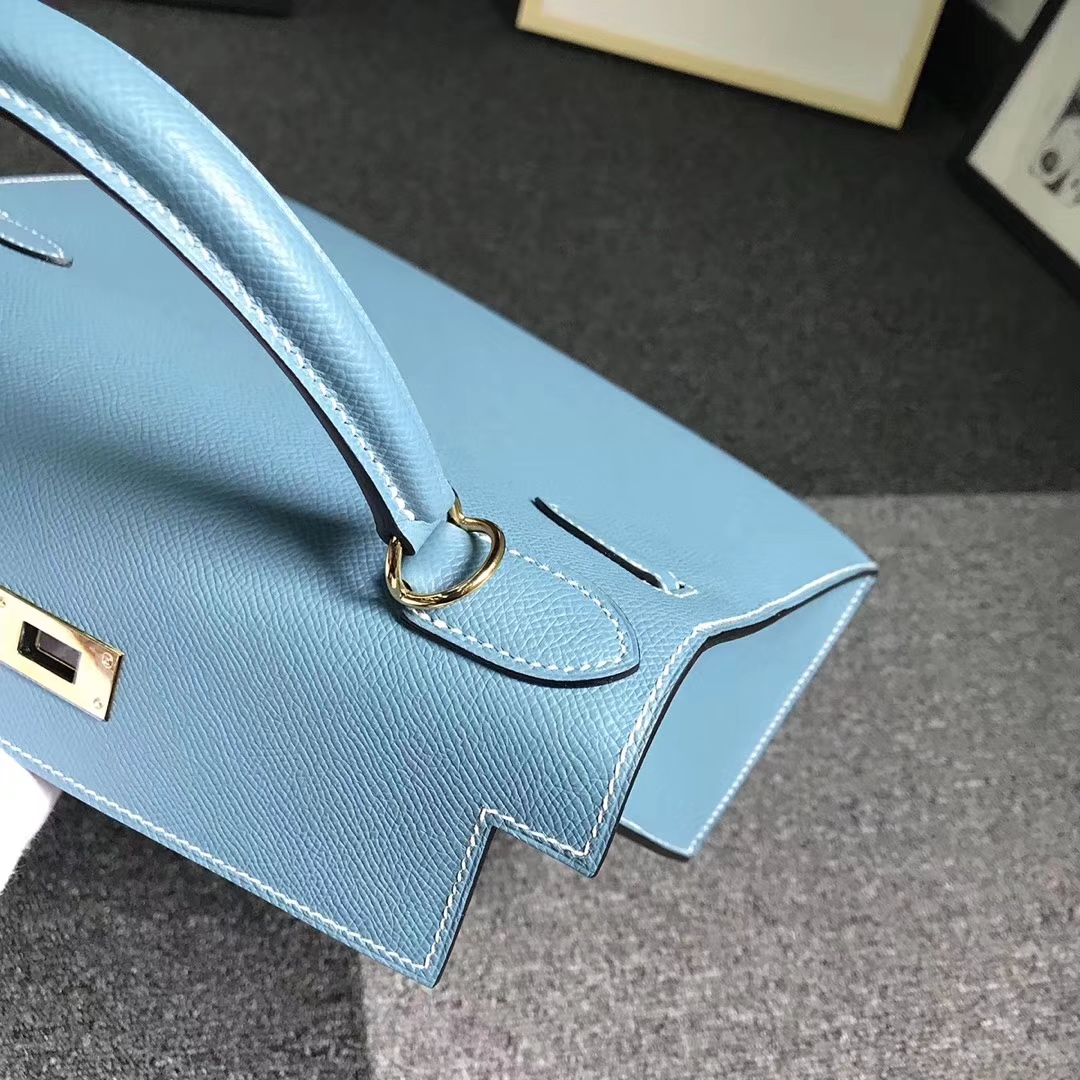 Hermès（爱马仕）牛仔蓝 原厂御用顶级Epsom 皮 Kelly 28 外缝 金扣