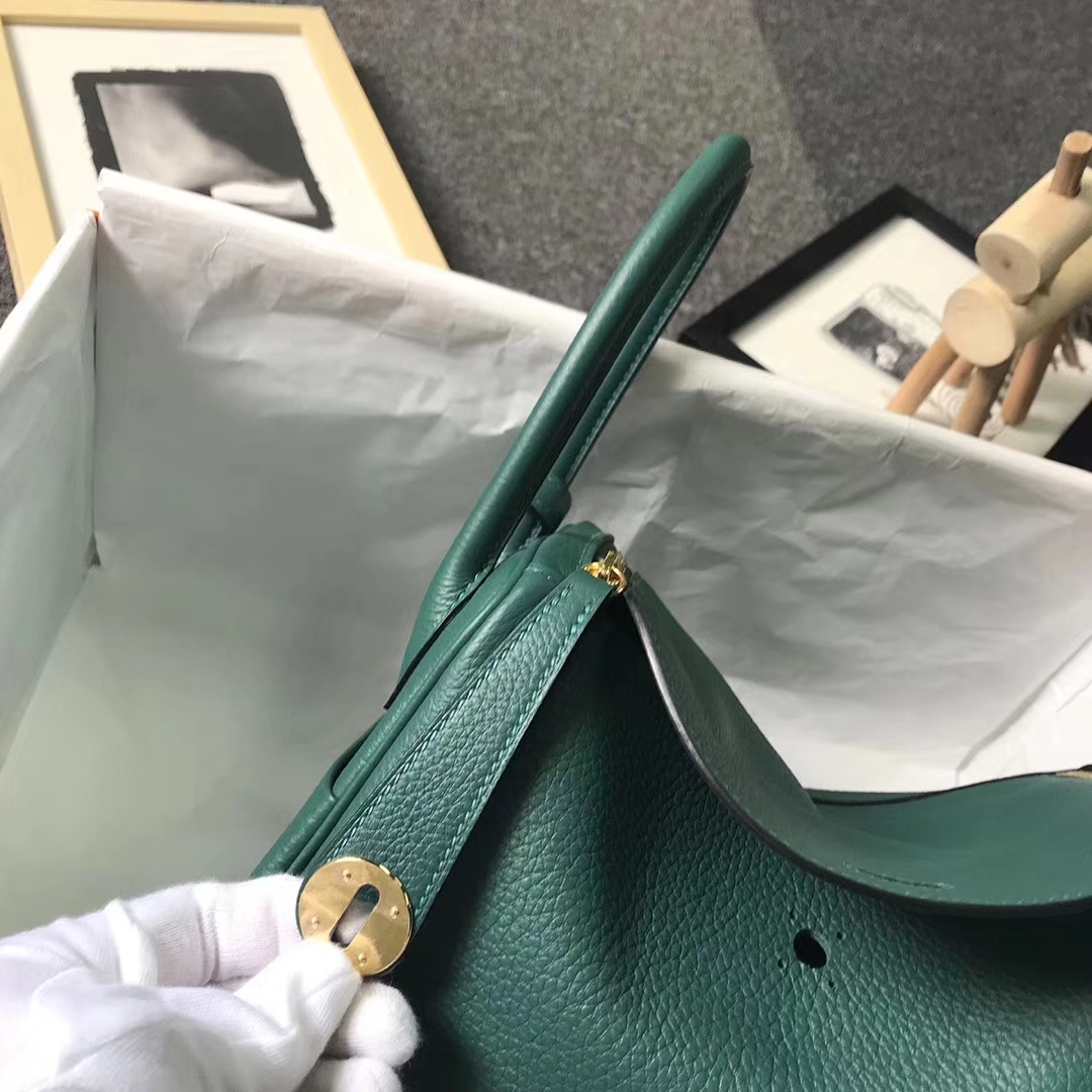 Hermès（爱马仕）Z6孔雀绿 原厂御用顶级小牛皮 Lindy 26 金扣