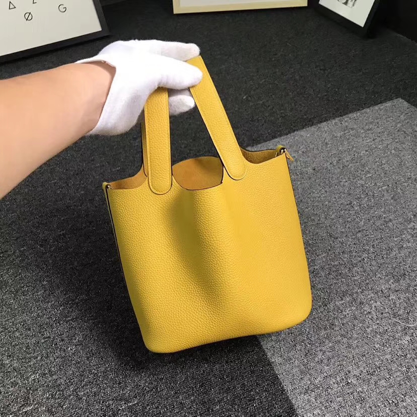 Hermès（爱马仕）琥珀黄 原厂御用顶级TC 皮 Picotin  Lock 18cm 金扣