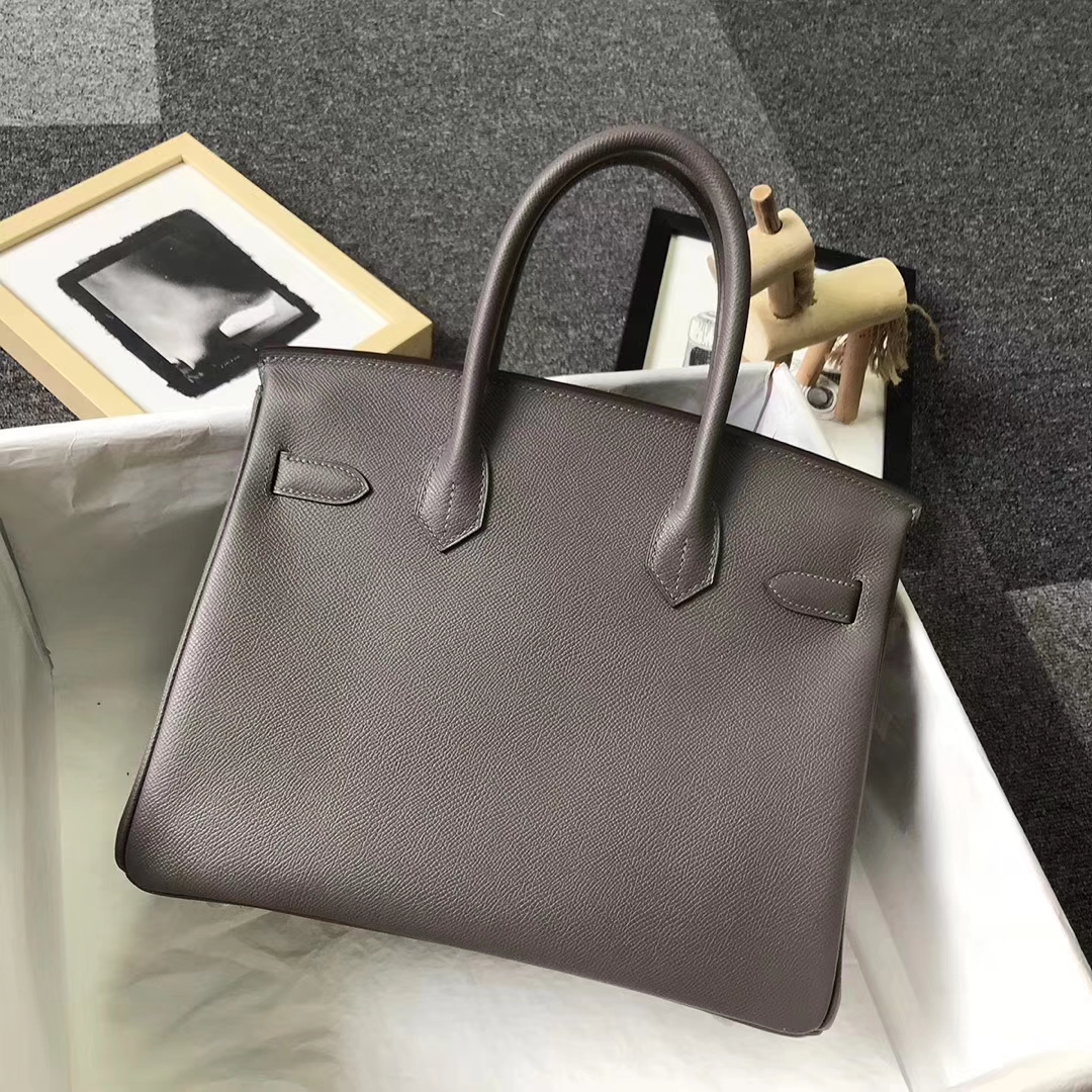 Hermès（爱马仕）8F锡器灰 原厂御用顶级Epsom 皮 Birkin 30 银扣