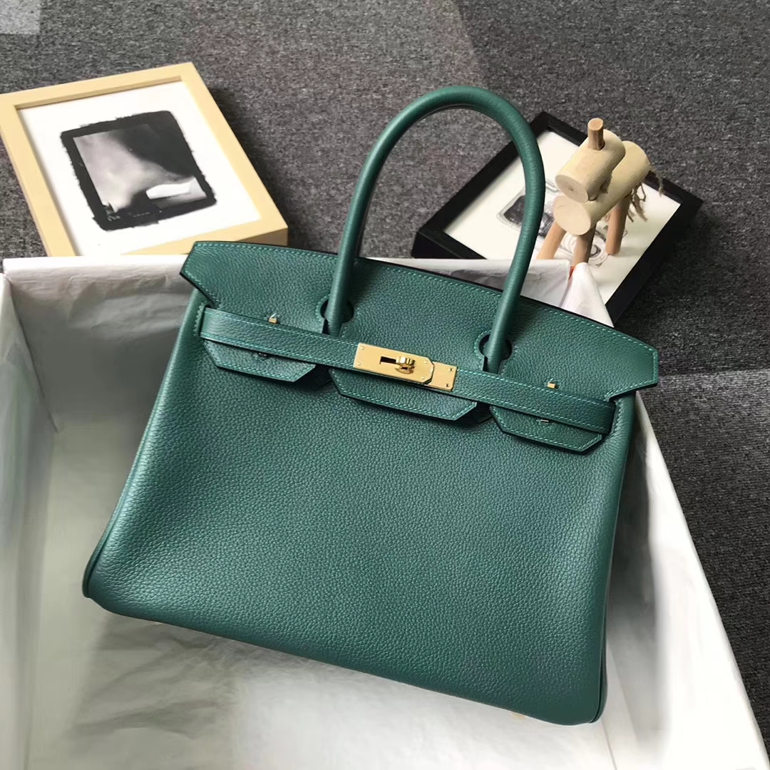 Hermès（爱马仕）Z6孔雀绿 原厂御用顶级小牛皮 Birkin 30 金扣
