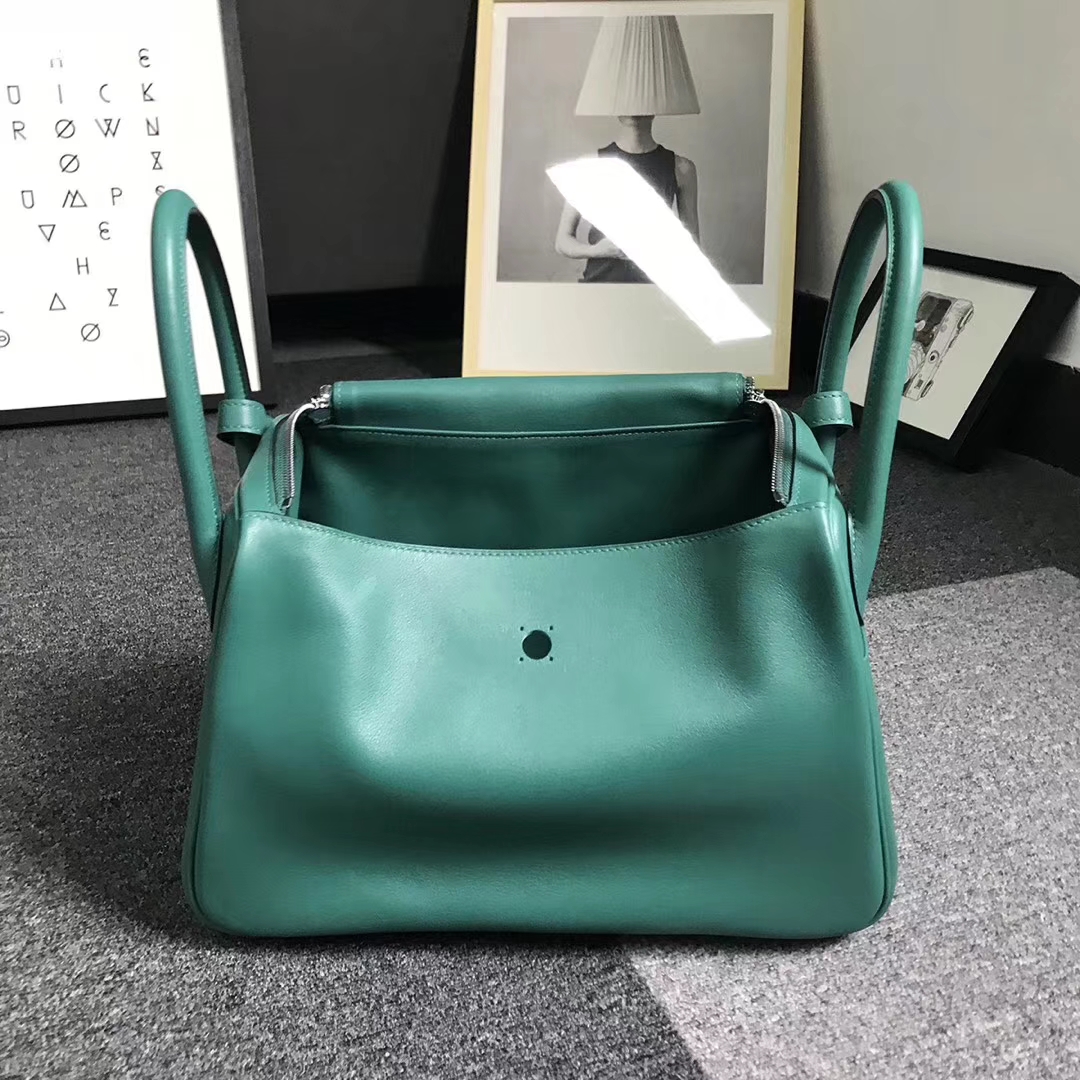 Hermès（爱马仕）Z6 孔雀绿 原厂御用顶级Swift 皮 Lindy 30 银扣