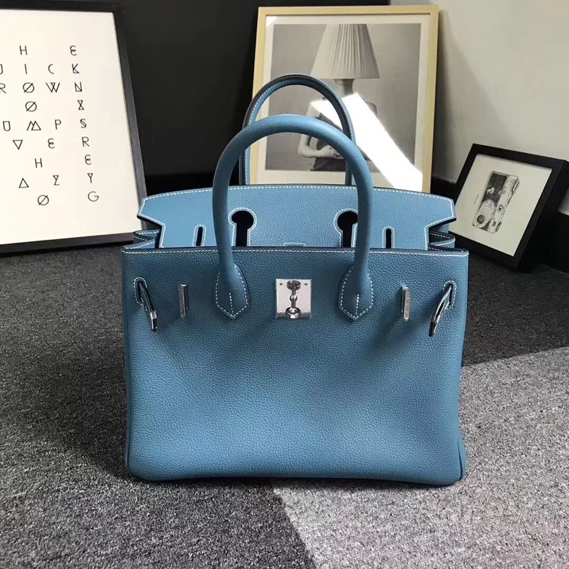Hermès（爱马仕）牛仔蓝 togo小牛皮 Birkin30 银扣 全手工 现货