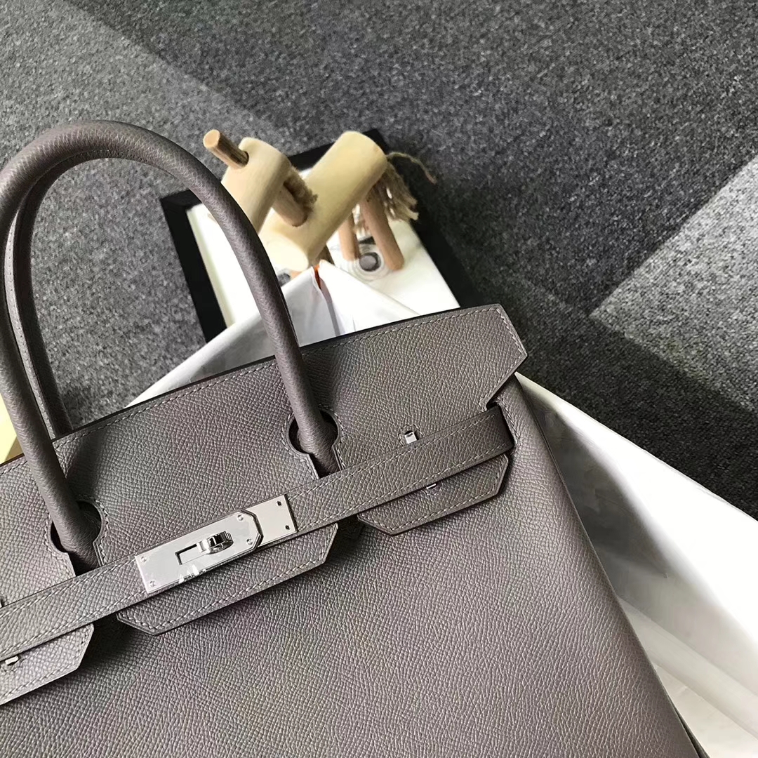 Hermès（爱马仕）8F锡器灰 原厂御用顶级Epsom 皮 Birkin 30 银扣