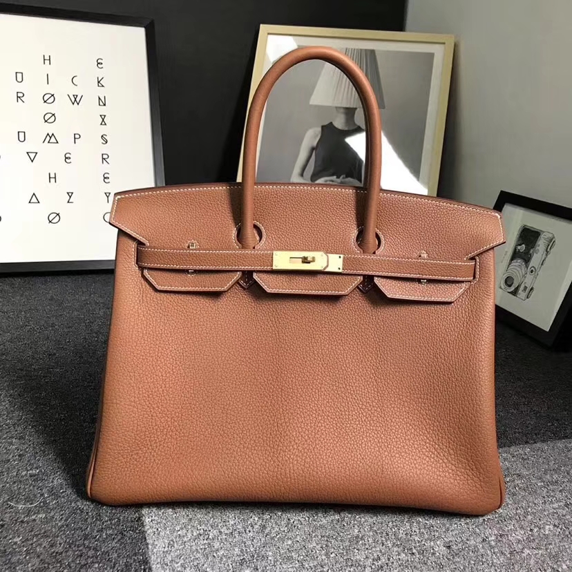 Hermès（爱马仕）金棕色 原厂御用顶级小牛皮 Birkin 35 金扣 银扣 现货