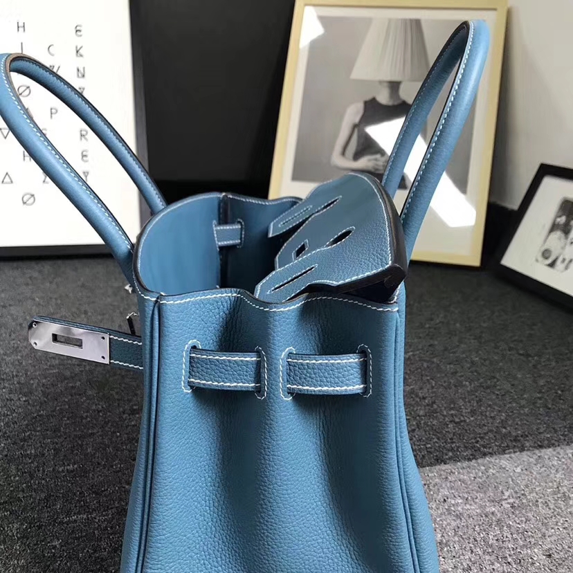 Hermès（爱马仕）牛仔蓝 togo小牛皮 Birkin30 银扣 全手工 现货