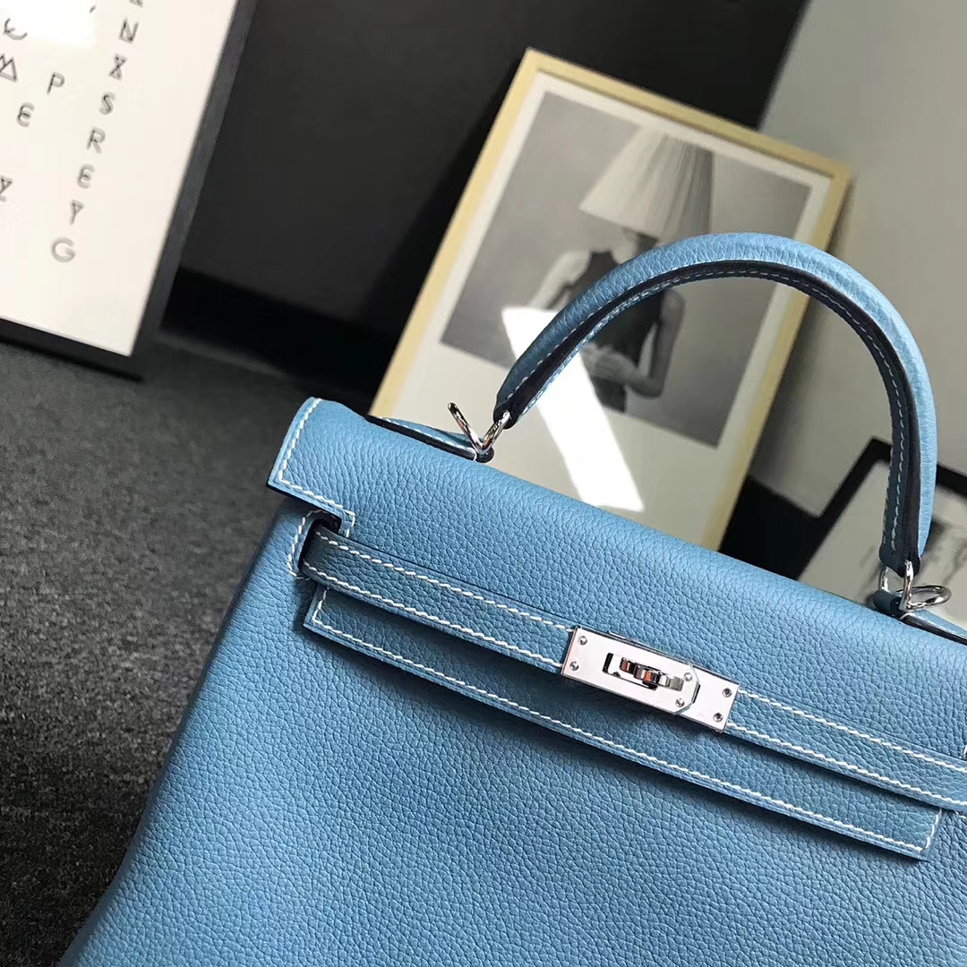 Hermès（爱马仕）牛仔蓝 原厂御用顶级小牛皮 Kelly25 银扣