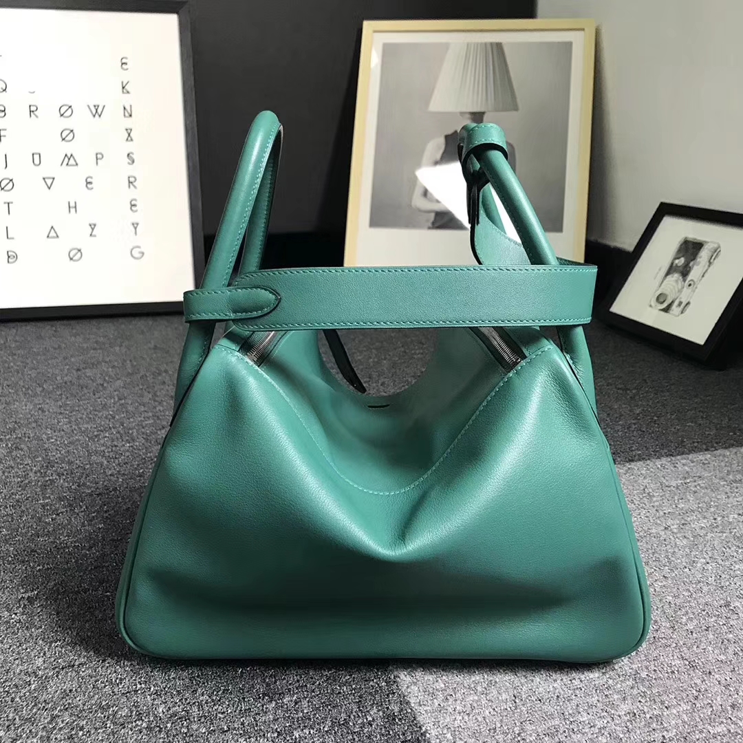 Hermès（爱马仕）Z6 孔雀绿 原厂御用顶级Swift 皮 Lindy 30 银扣