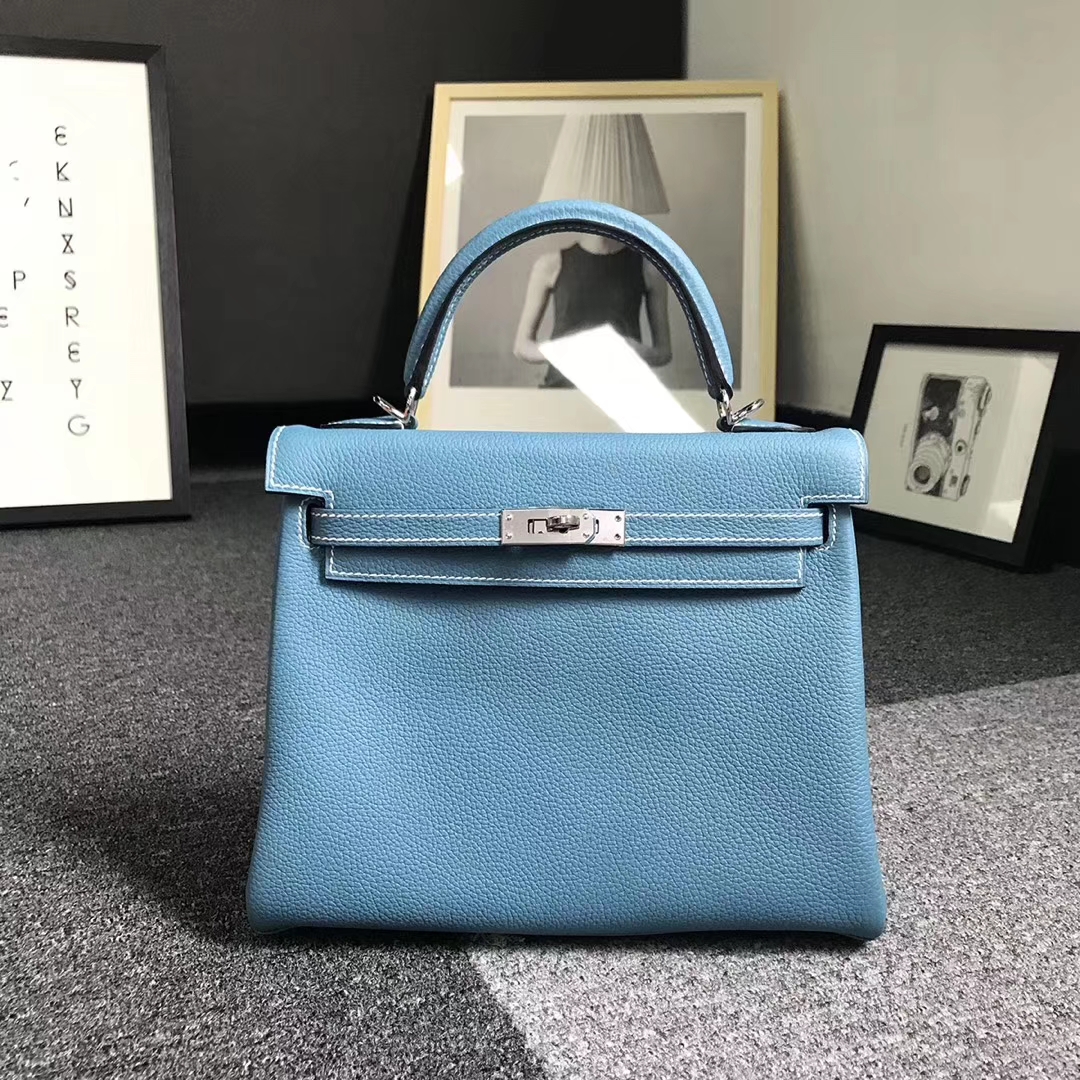 Hermès（爱马仕）牛仔蓝 原厂御用顶级小牛皮 Kelly25 银扣