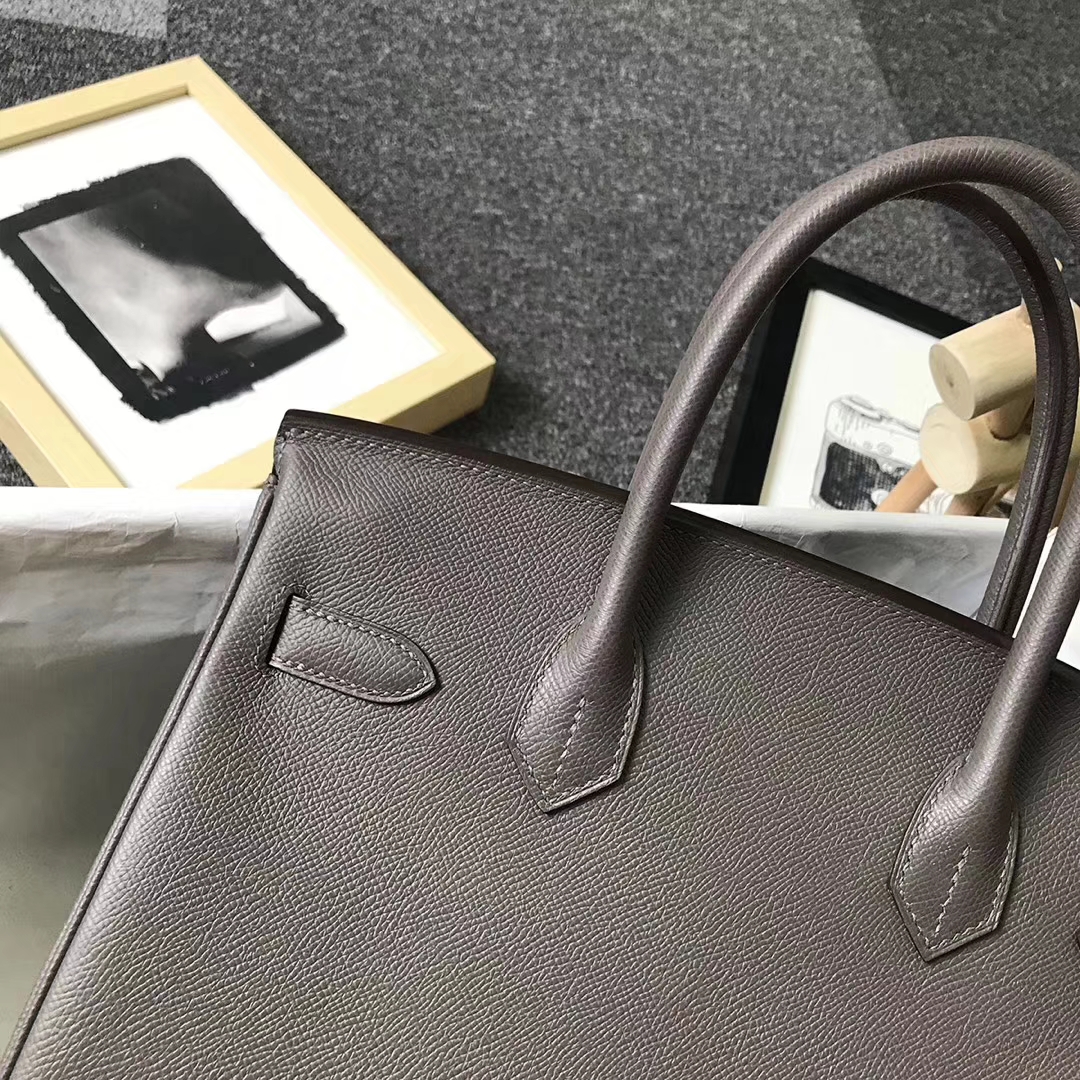 Hermès（爱马仕）8F锡器灰 原厂御用顶级Epsom 皮 Birkin 30 银扣