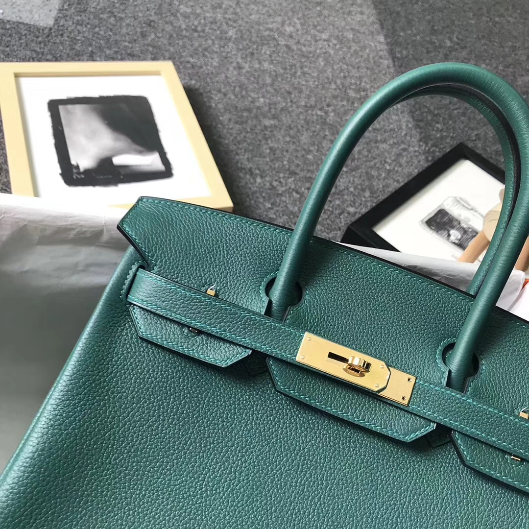 Hermès（爱马仕）Z6孔雀绿 原厂御用顶级小牛皮 Birkin 30 金扣