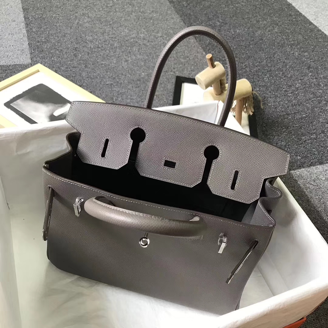 Hermès（爱马仕）8F锡器灰 原厂御用顶级Epsom 皮 Birkin 30 银扣