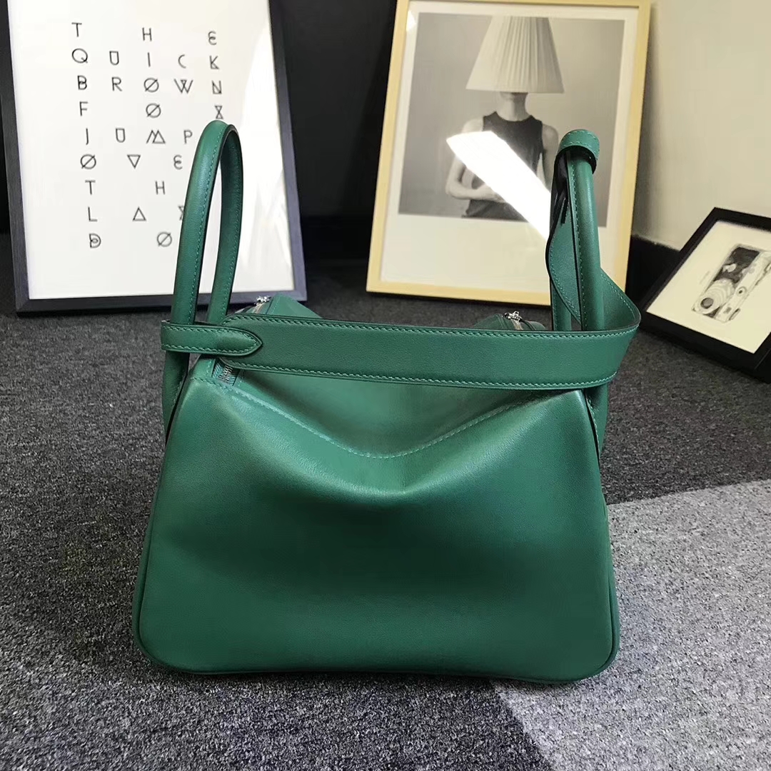 Hermès（爱马仕）U4 丝绒绿 原厂御用顶级Swift 皮 Lindy 26 银扣