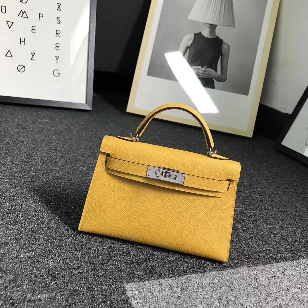 Hermès（爱马仕）9D琥珀黄 原厂御用顶级Epsom 皮 Mini  Kelly 二代 银扣 现货
