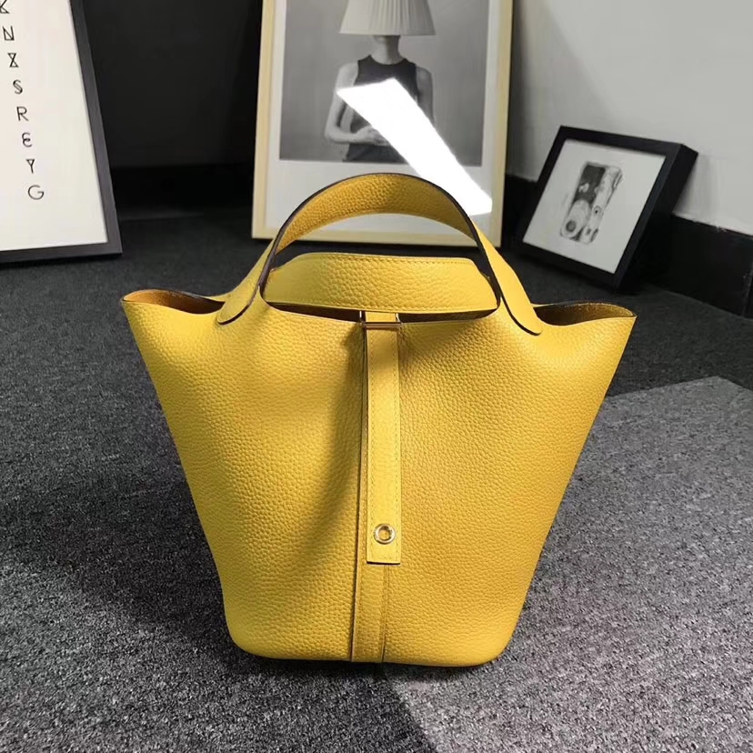 Hermès（爱马仕）琥珀黄 原厂御用顶级TC 皮 Picotin  Lock 18cm 金扣