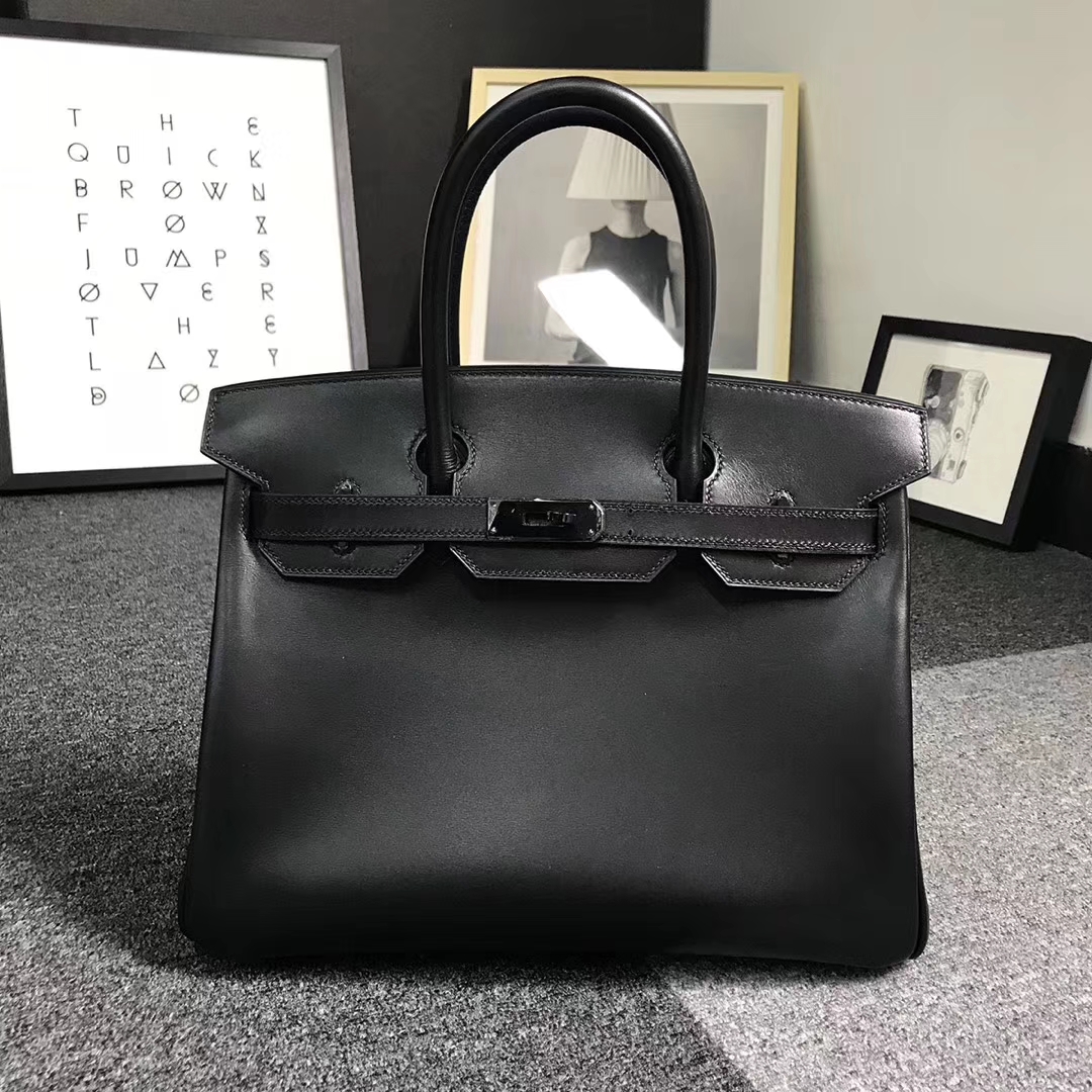 Hermès（爱马仕）黑色 原厂御用顶级Box 皮 Birkin 30 黑色扣 So Black