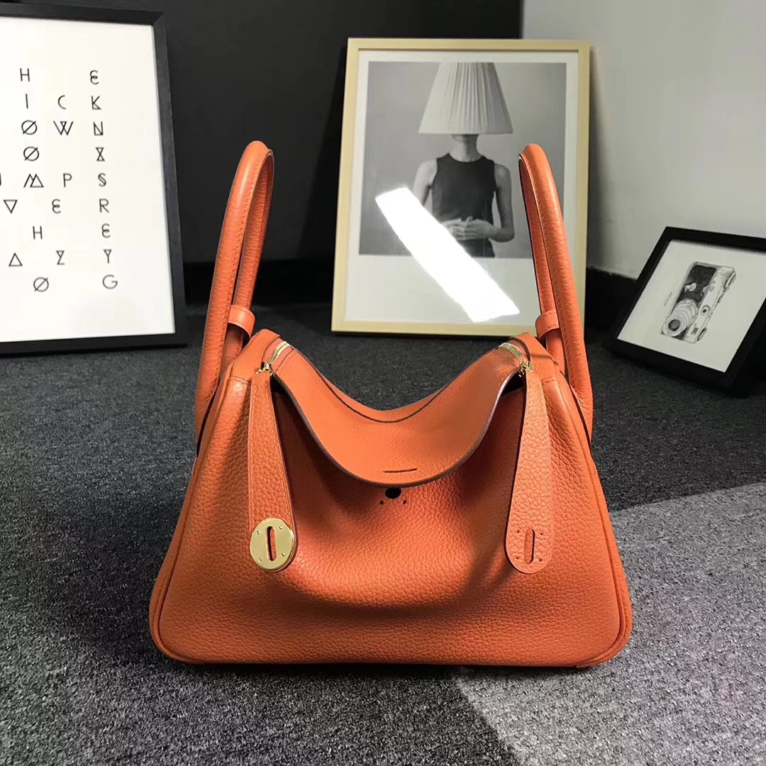Hermès（爱马仕）橙色 原厂御用顶级TC 皮 Lindy 26 金扣