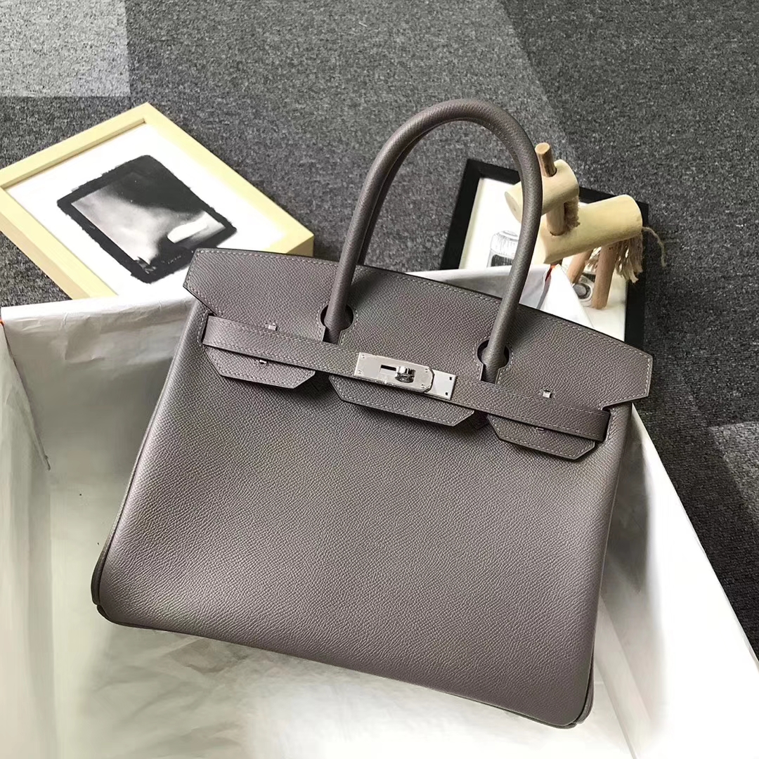 Hermès（爱马仕）8F锡器灰 原厂御用顶级Epsom 皮 Birkin 30 银扣
