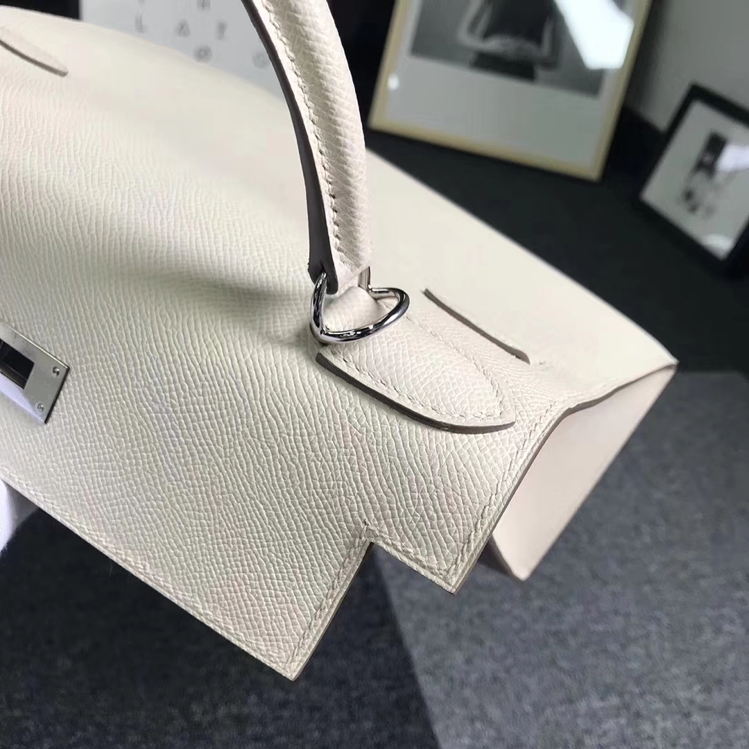 Hermès（爱马仕）奶昔白 原厂御用顶级Epsom 皮 Kelly 28 外缝 银扣