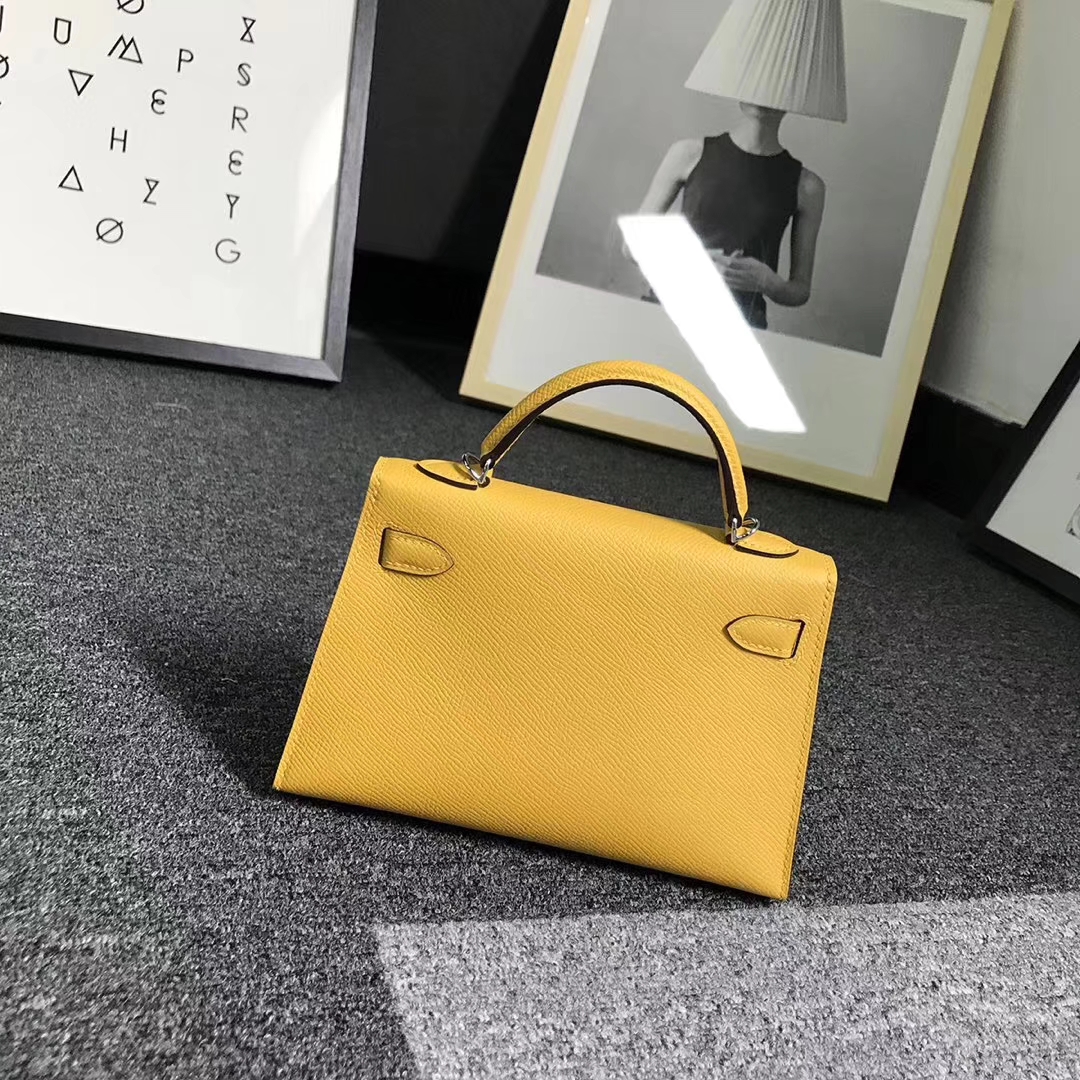 Hermès（爱马仕）9D琥珀黄 原厂御用顶级Epsom 皮 Mini  Kelly 二代 银扣 现货