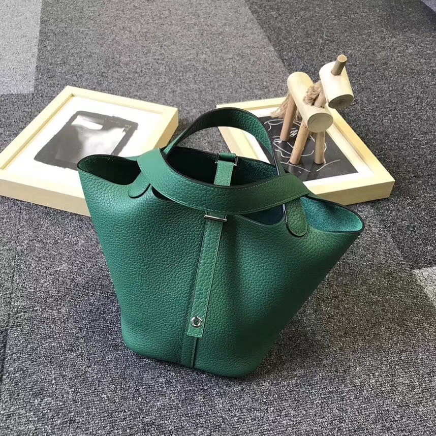Hermès（爱马仕）U4 丝绒绿 原厂御用顶级TC皮 Picotin  Lock 18CM 银扣