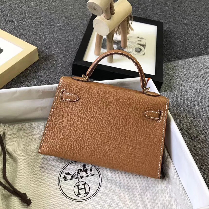 Hermès（爱马仕）金棕色 原厂御用顶级Epsom 皮 Mini Kelly 二代 金扣 现货