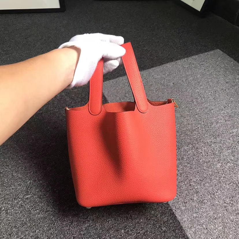 Hermès（爱马仕）火焰橙 原厂御用顶级TC 皮 Picotin  Lock 18cm 金扣