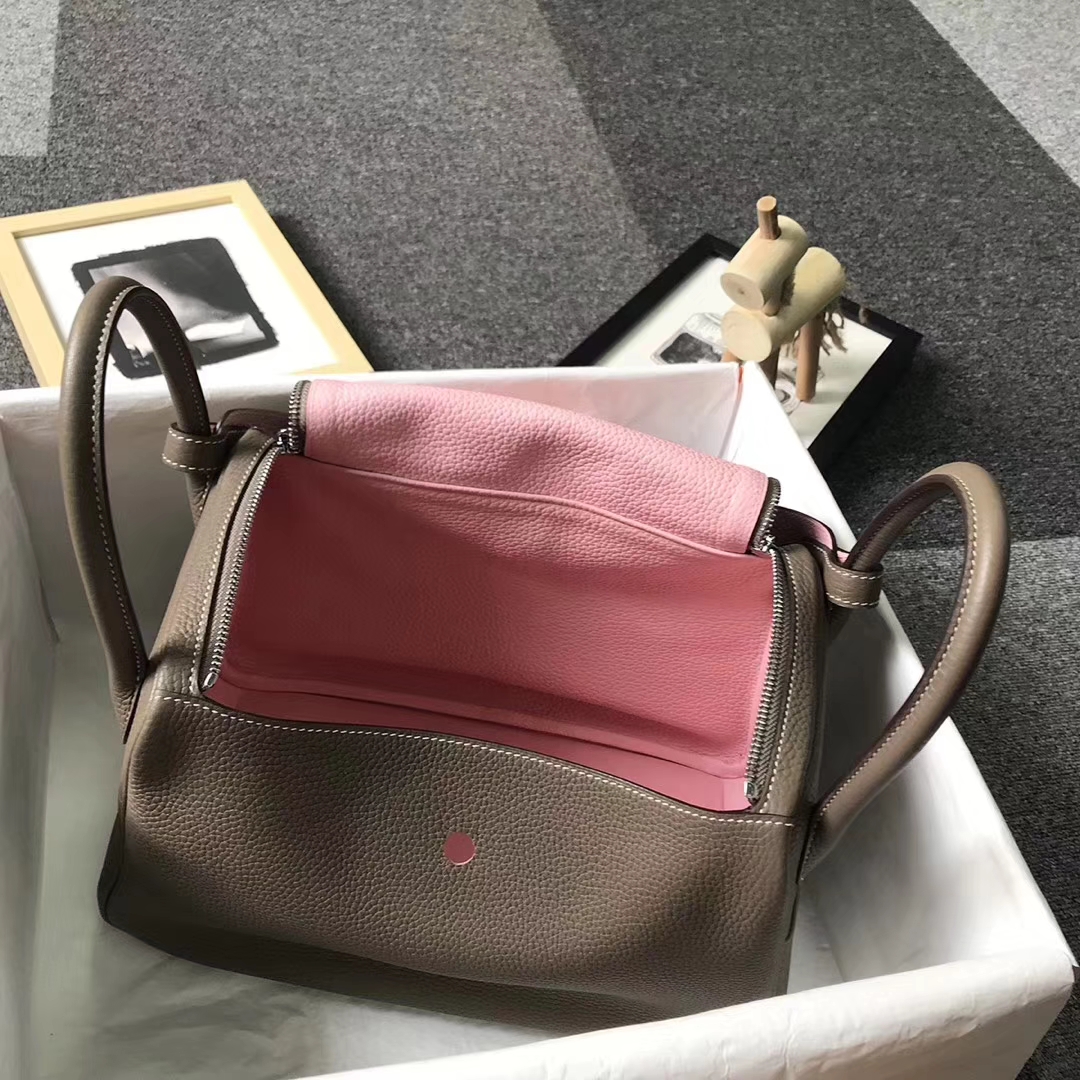 Hermès（爱马仕）CK18大象灰拼3Q新樱花粉 原厂御用顶级TC 皮 Lindy 30 银扣