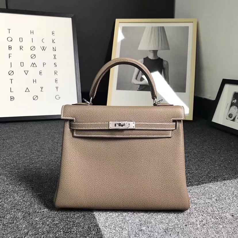 Hermès（爱马仕）CK18 大象灰 原厂御用顶级小牛皮 Kelly 25 银扣
