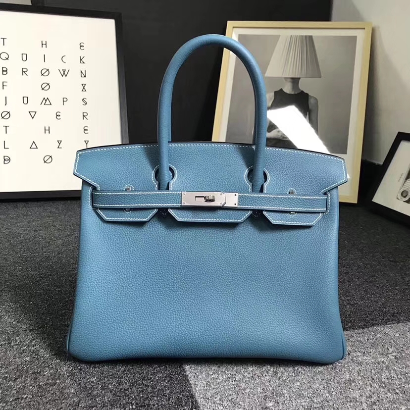 Hermès（爱马仕）牛仔蓝 togo小牛皮 Birkin30 银扣 全手工 现货