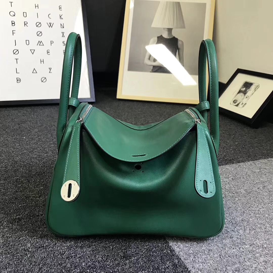 Hermès（爱马仕）U4 丝绒绿 原厂御用顶级Swift 皮 Lindy 26 银扣
