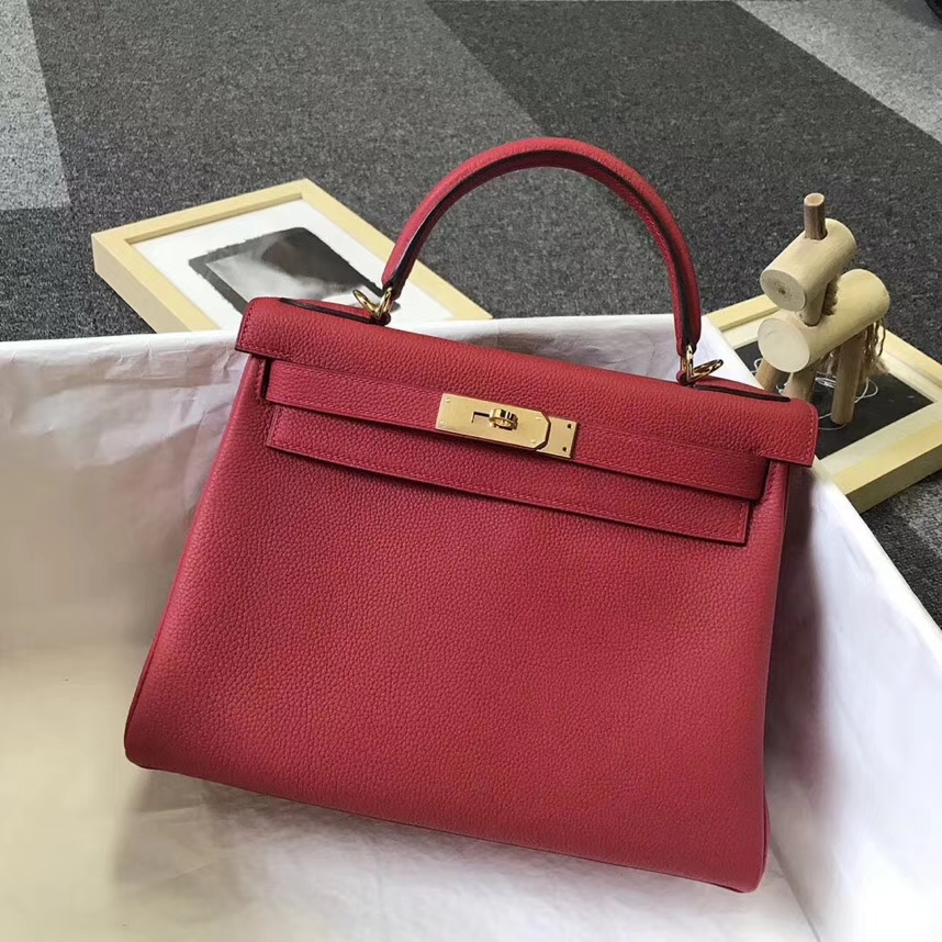 Hermès（爱马仕）Q5 中国红 糖果红 原厂御用顶级小牛皮 Kelly 28 银扣 现货